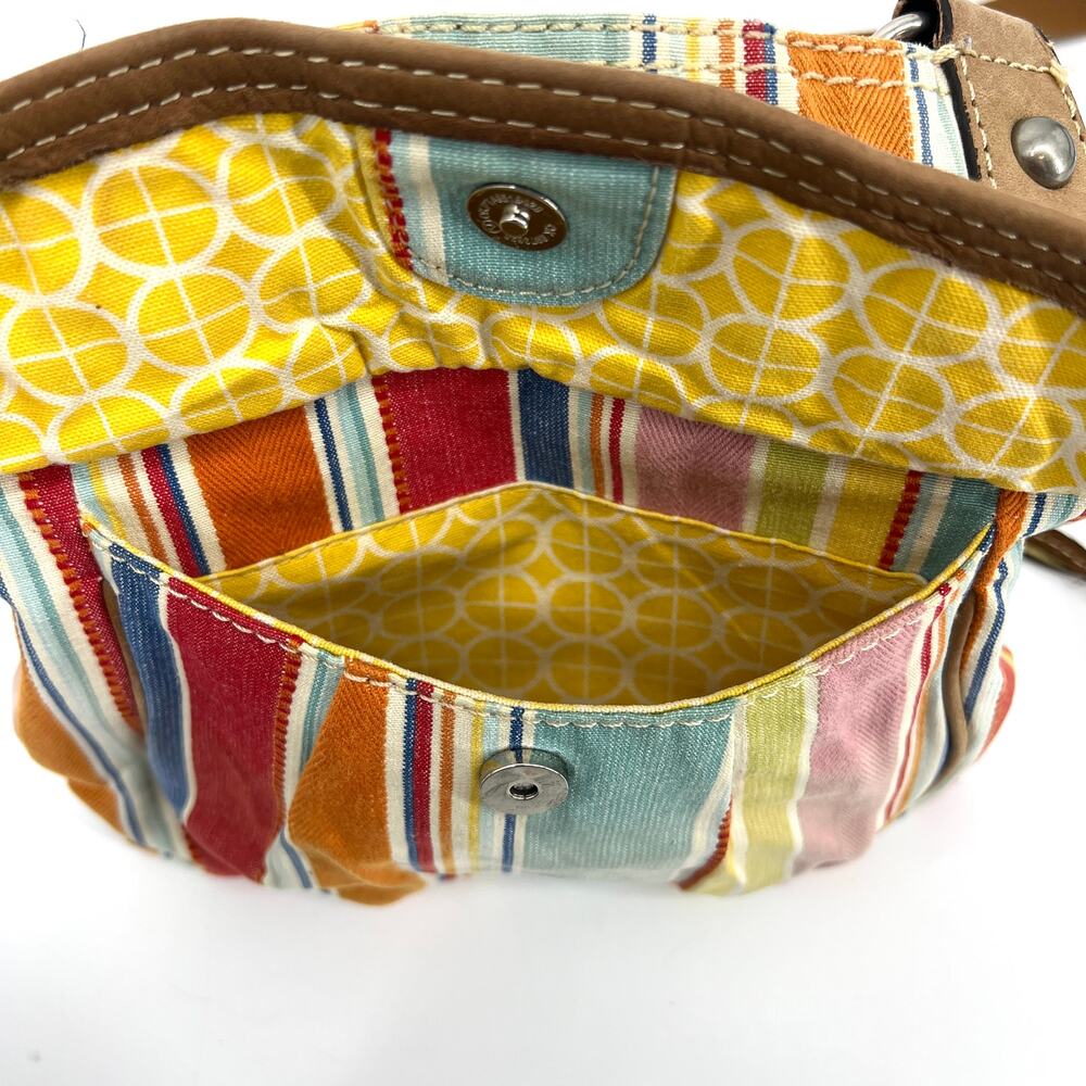 Fossil Watercolor Striped Organizer Denim Fabric Crossbody Purse Shoulder Bag - Picture 11 of 13